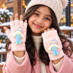 Kids Super Warm Plush Convertible Fingerless Gloves with Flip-Top Mittens | KGN09