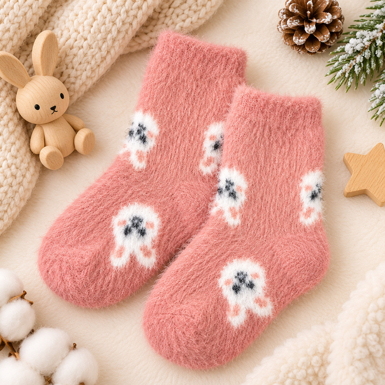Kids Ultra-Soft Fuzzy Polyamide Bunny Crew Socks - Cozy Winter Warmth -KPF06