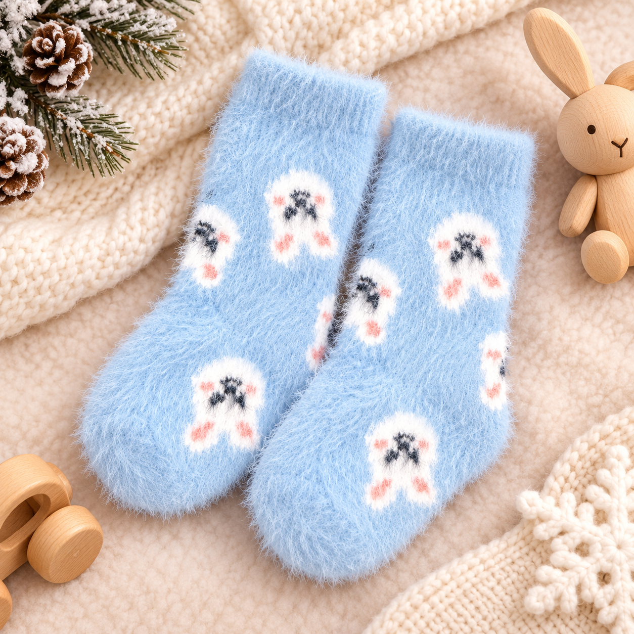Kids Ultra-Soft Fuzzy Polyamide Bunny Crew Socks - Cozy Winter Warmth -KPF06