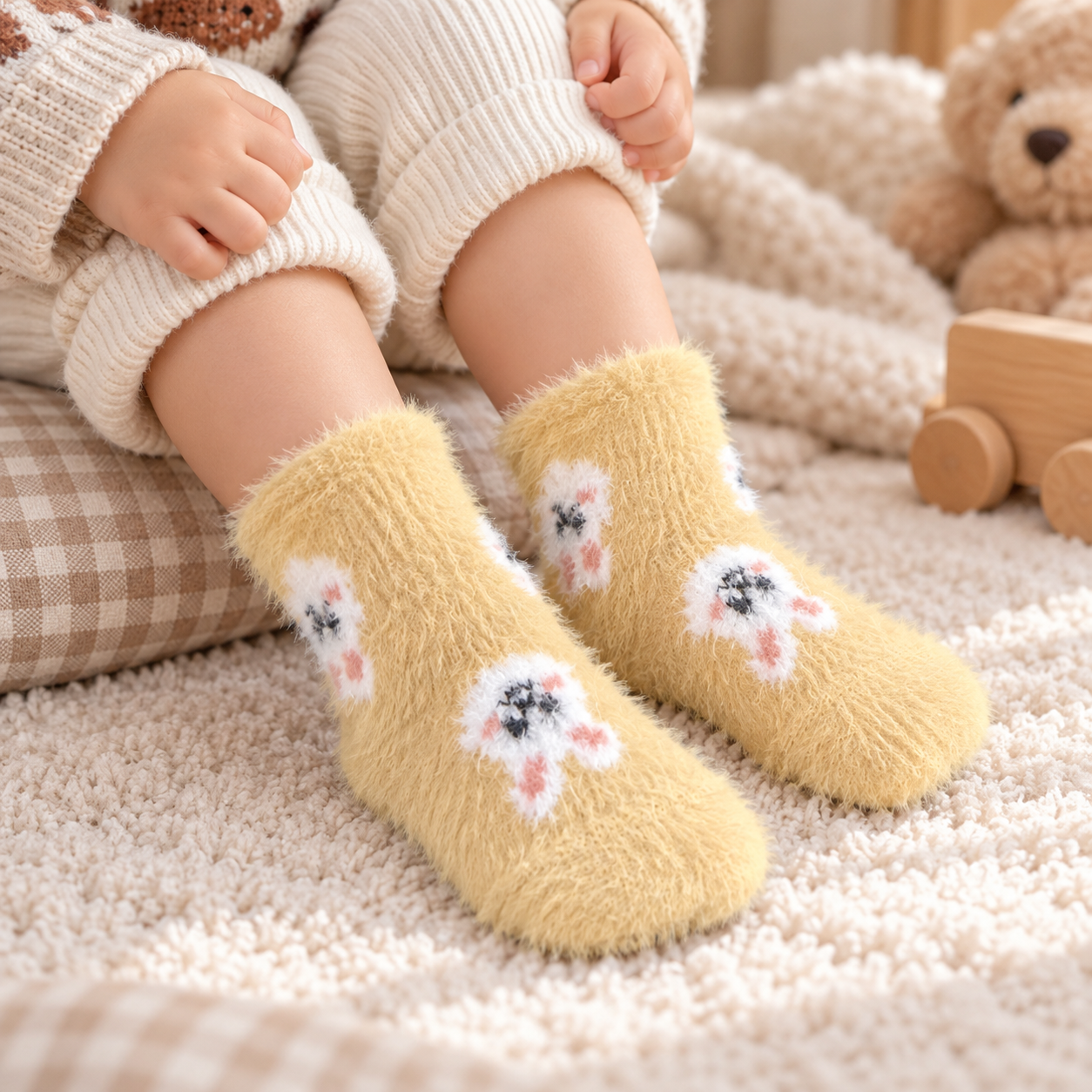 Kids Ultra-Soft Fuzzy Polyamide Bunny Crew Socks - Cozy Winter Warmth -KPF06