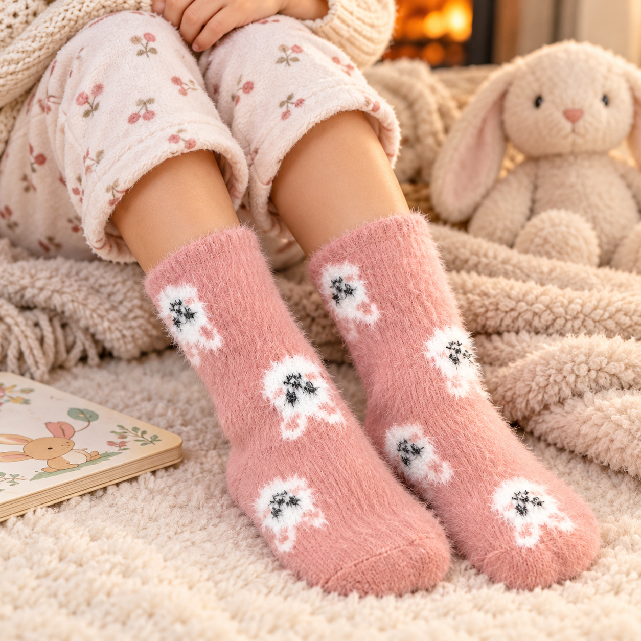 Kids Ultra-Soft Fuzzy Polyamide Bunny Crew Socks - Cozy Winter Warmth -KPF06