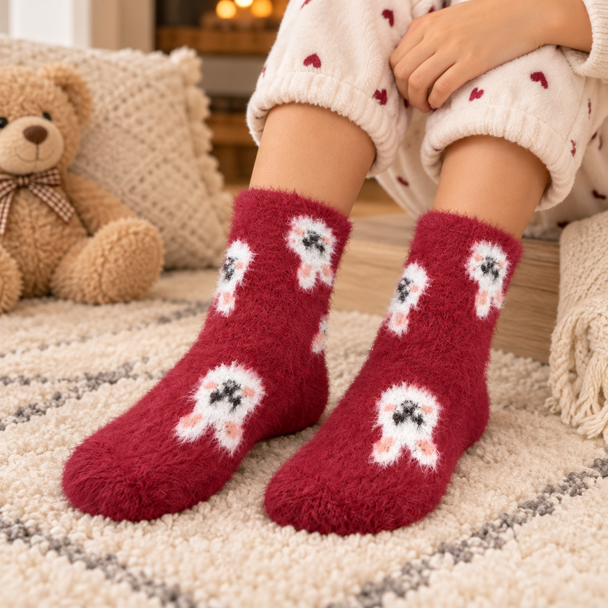 Kids Ultra-Soft Fuzzy Polyamide Bunny Crew Socks - Cozy Winter Warmth -KPF06