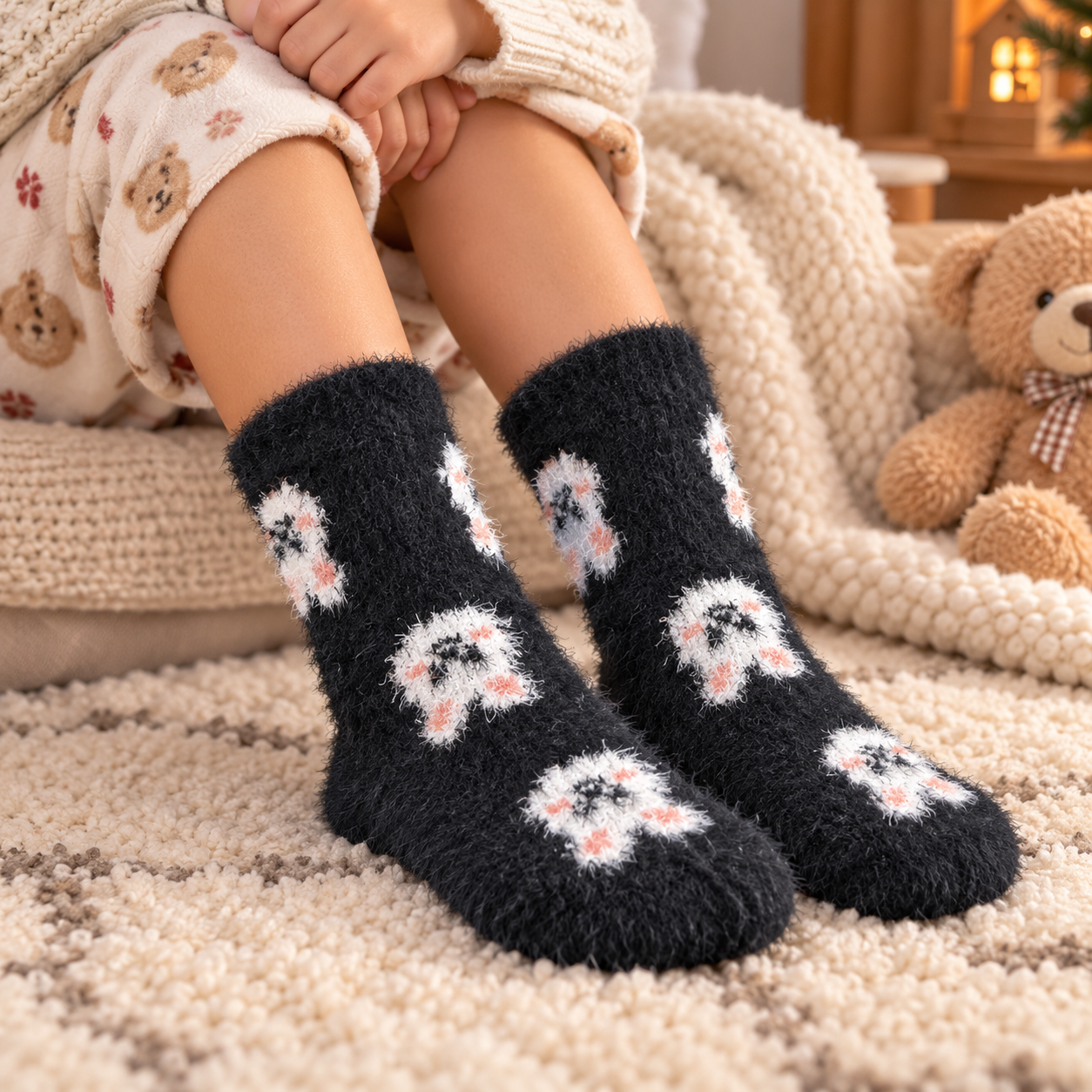 Kids Ultra-Soft Fuzzy Polyamide Bunny Crew Socks - Cozy Winter Warmth -KPF06