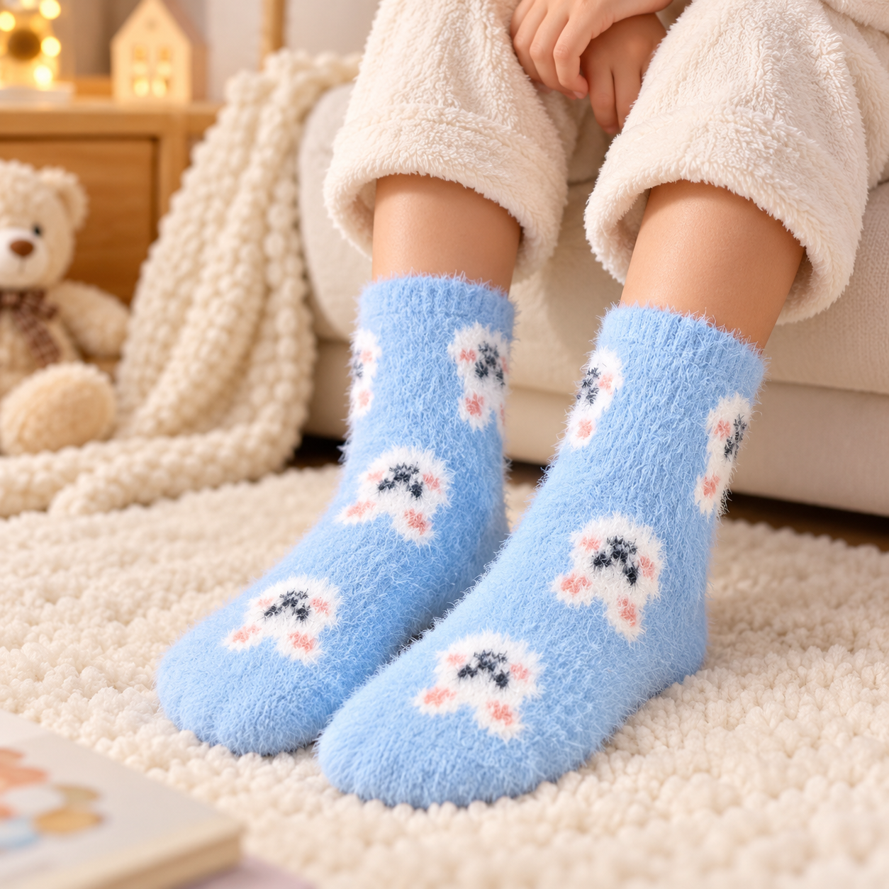 Kids Ultra-Soft Fuzzy Polyamide Bunny Crew Socks - Cozy Winter Warmth -KPF06