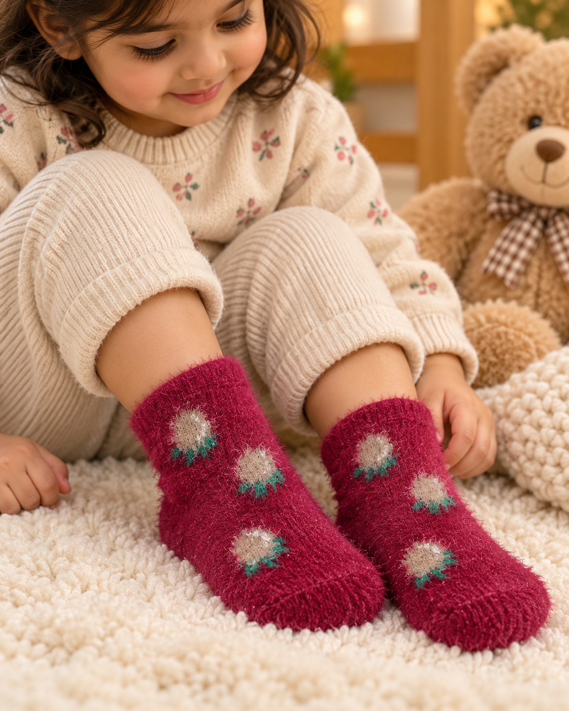 Kids Ultra-Soft Fuzzy Polyamide Crew Socks - Cozy Winter Warmth -KPF09