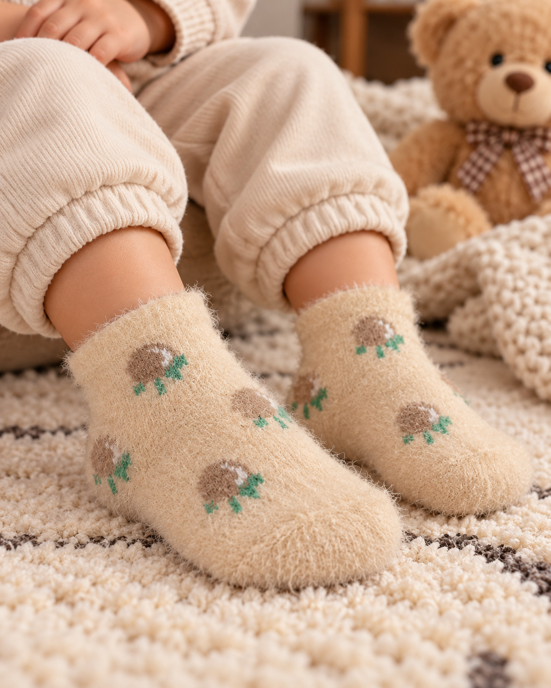 Kids Ultra-Soft Fuzzy Polyamide Crew Socks - Cozy Winter Warmth -KPF09