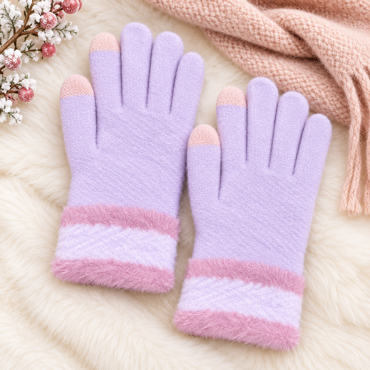 Ladies Touch Screen Premium Quality CandyColor Plush Mittens/Gloves  -TSG23