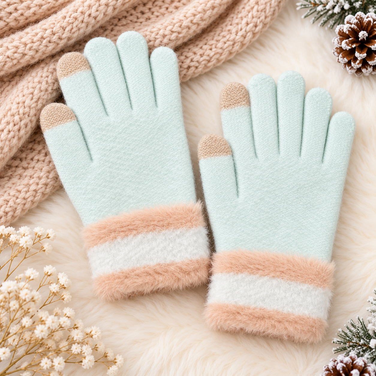 Ladies Touch Screen Premium Quality CandyColor Plush Mittens/Gloves  -TSG23