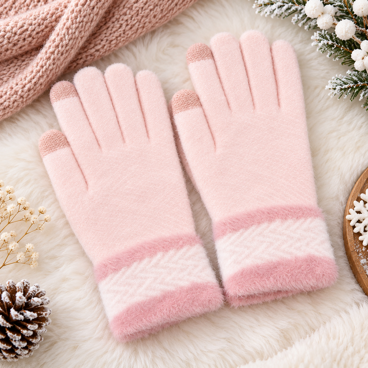 Ladies Touch Screen Premium Quality CandyColor Plush Mittens/Gloves  -TSG23