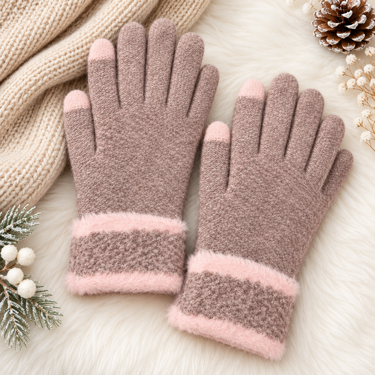 Ladies Touch Screen Premium Quality CandyColor Plush Mittens/Gloves  -TSG23