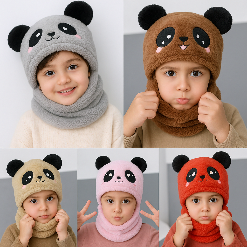 Warm Plush Panda Cap with Neck Warmer-Kids