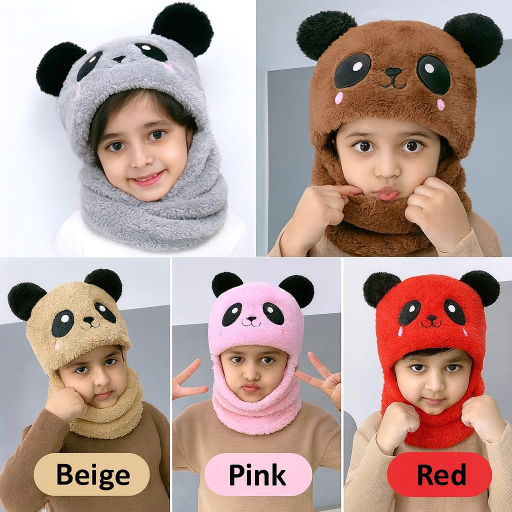 Warm Plush Panda Cap with Neck Warmer-Kids