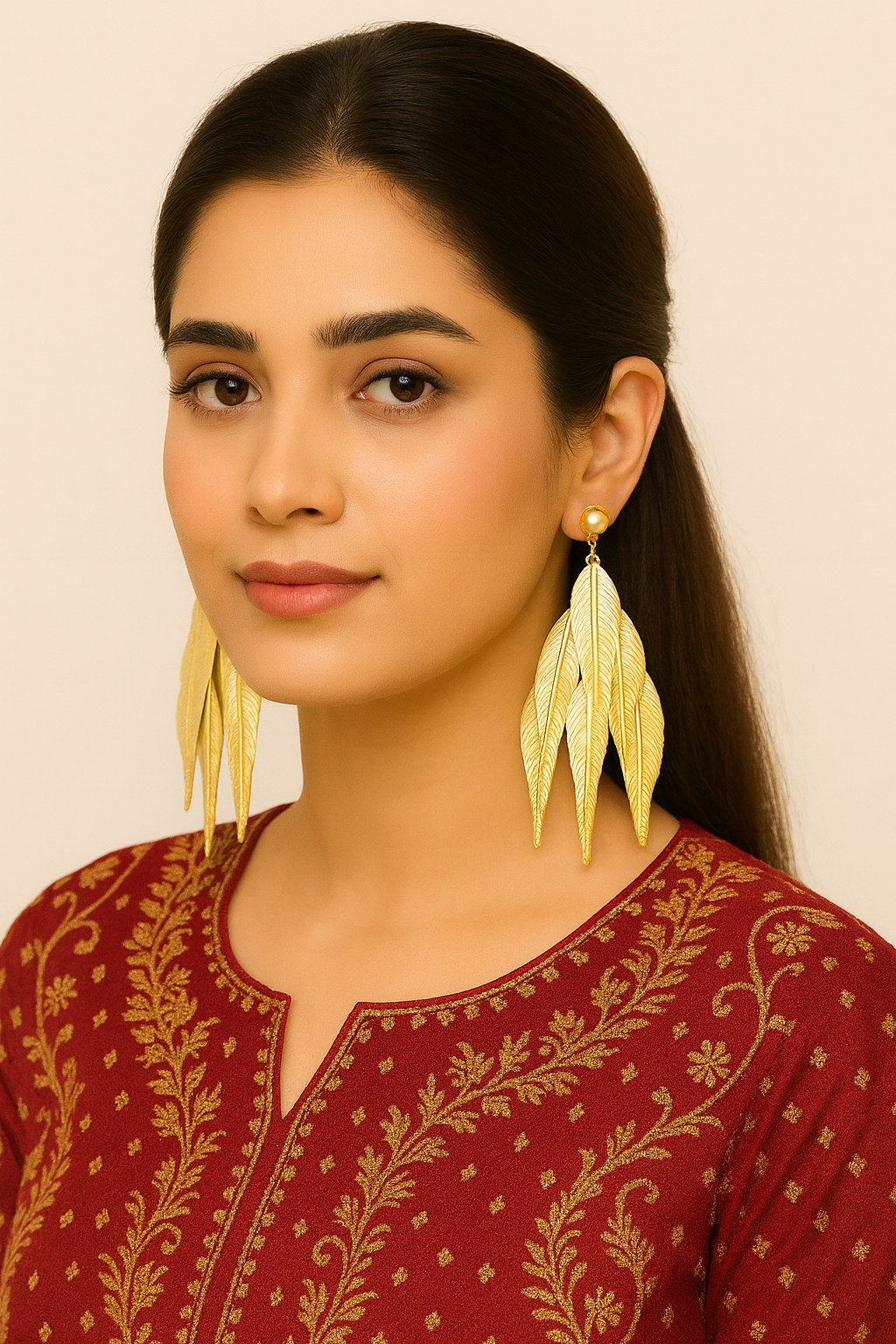 Gold Shade Rich Leaves Earrings