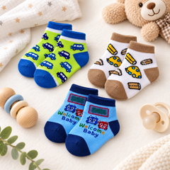 Baby Soft Cotton Socks – 3 Pairs Pack | 0–12 Months | Cozy & Comfortable