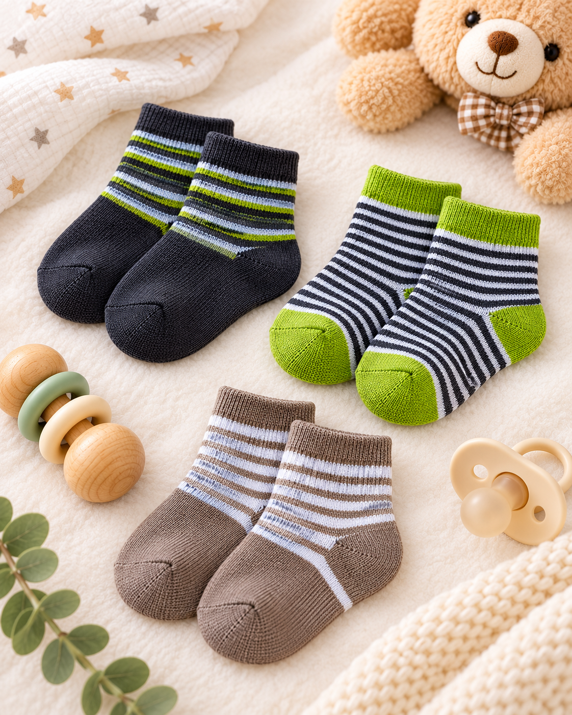 Baby Soft Cotton Socks – 3 Pairs Pack | 0–12 Months | Cozy & Comfortable (08)