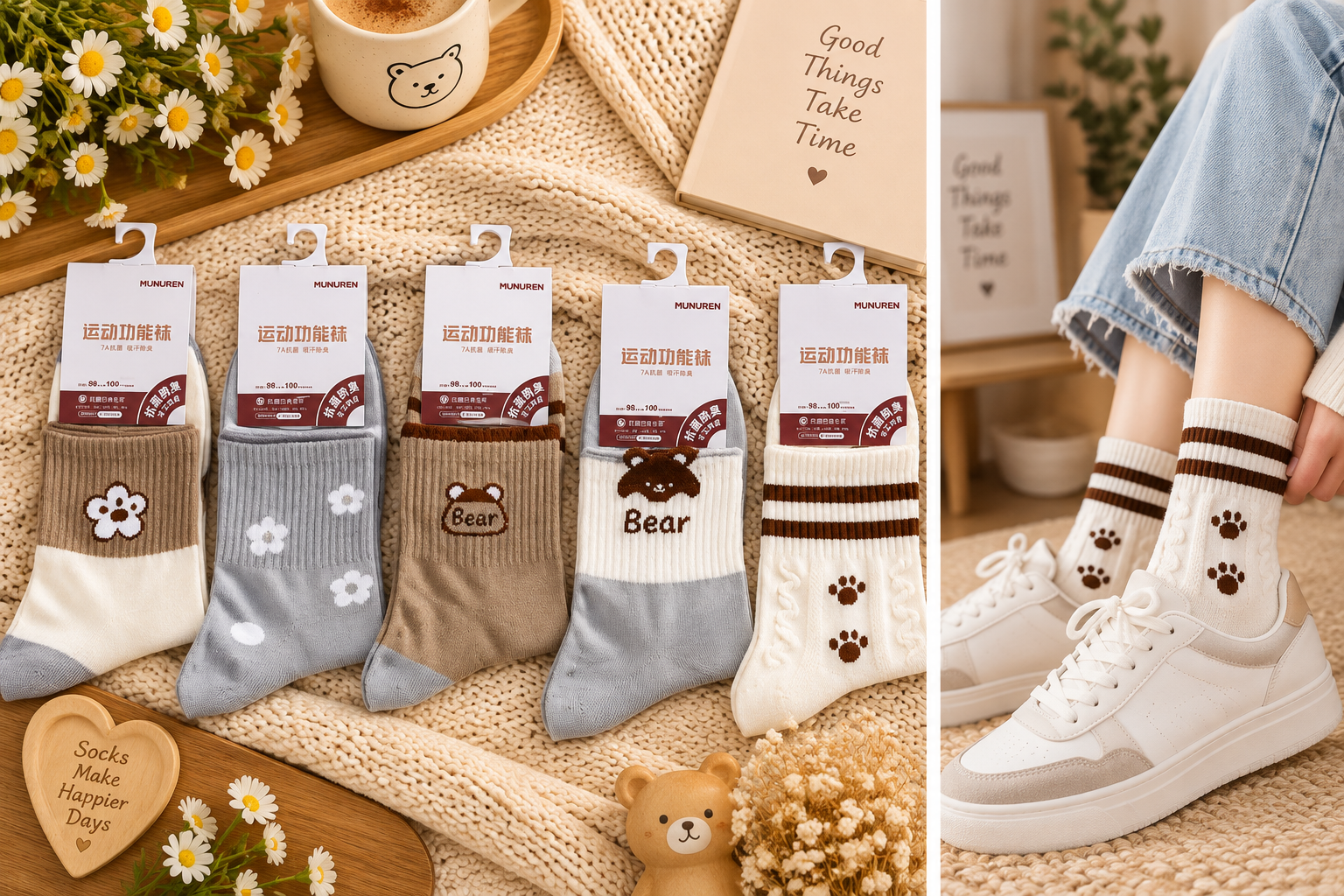 5Pair Ladies Warm Winter Crew Socks | Cute Candy Colors & Funky Prints | WW09