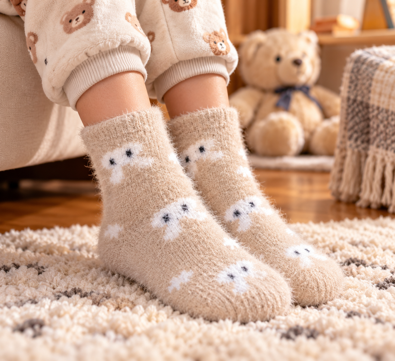 Kids Ultra-Soft Fuzzy Polyamide Crew Socks - Cozy Winter Warmth -KPF08