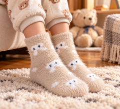 Kids Ultra-Soft Fuzzy Polyamide Crew Socks - Cozy Winter Warmth -KPF08