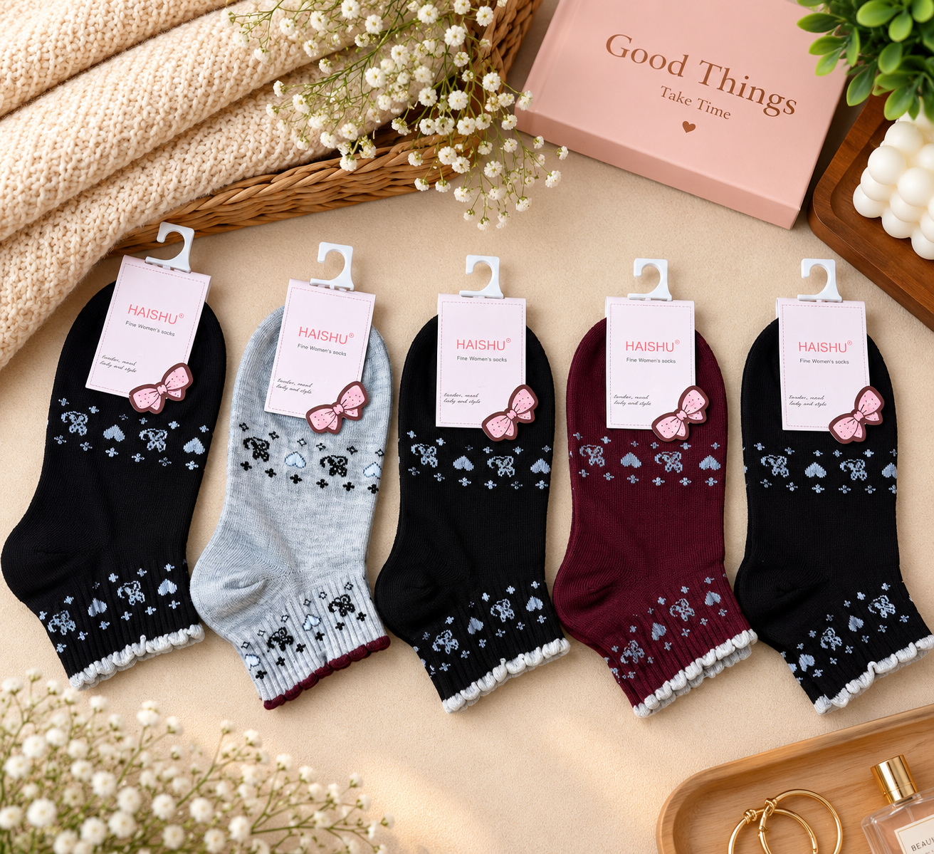 "Women’s Cotton Ankle Socks – 5-Pair| Soft, Breathable, Everyday Wear" (LAS31)