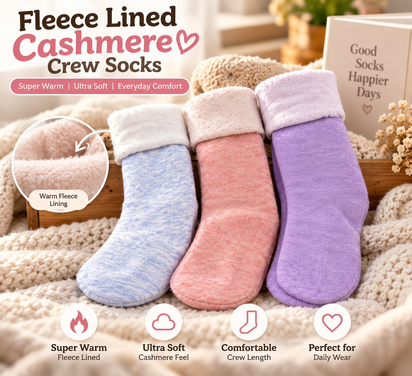 Ladies New Soft Velvet Cashmere Socks (Pastel Colors)
