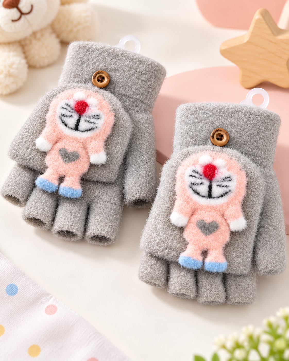 DoreMon Super Warm Plush Convertible Fingerless Gloves with Flip-Top Mittens | KGN15