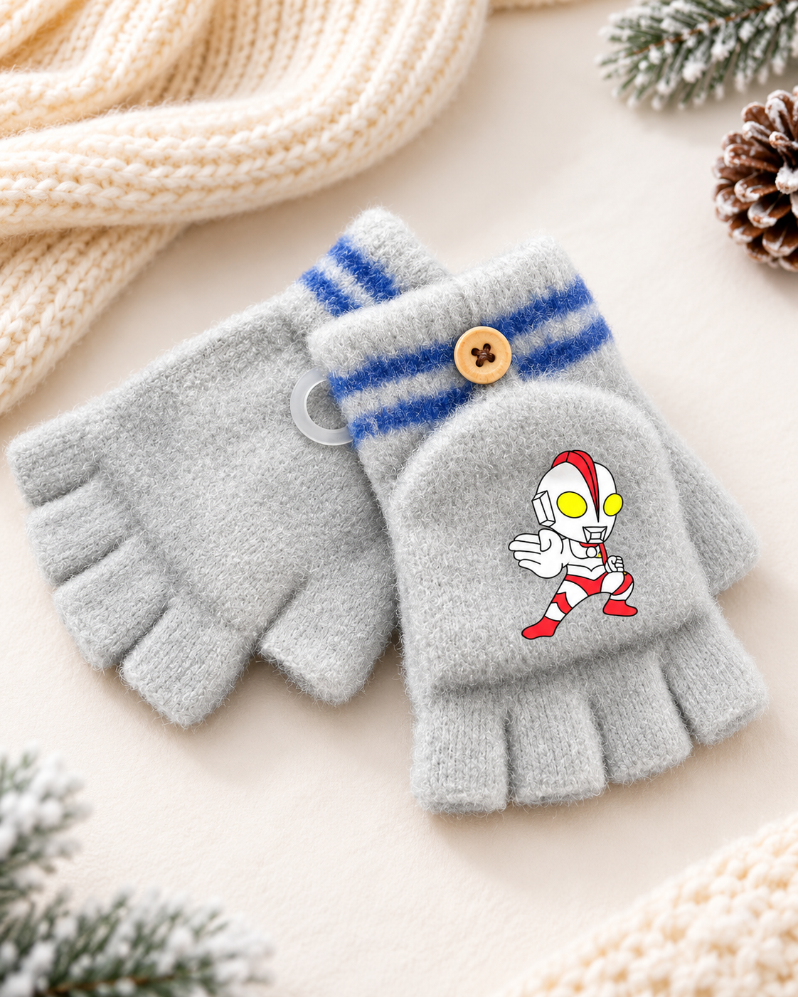 UltraMan Super Warm Plush Convertible Fingerless Gloves with Flip-Top Mittens | KGN13
