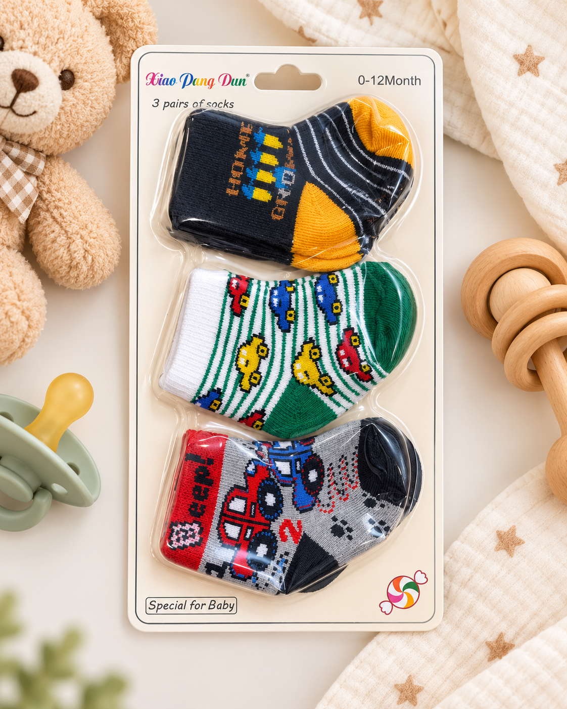 Baby Soft Cotton Socks – 3 Pairs Pack | 0–12 Months | Cozy & Comfortable