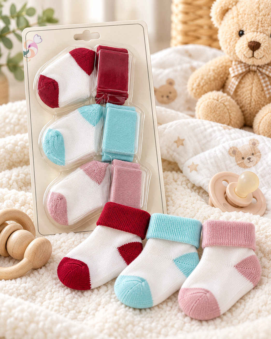 Baby Soft Cotton Socks – 3 Pairs Pack | 0–12 Months | Cozy & Comfortable