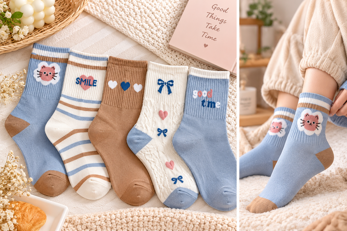 5Pair Ladies Warm Winter Crew Socks | Cute Candy Colors & Funky Prints | WW02
