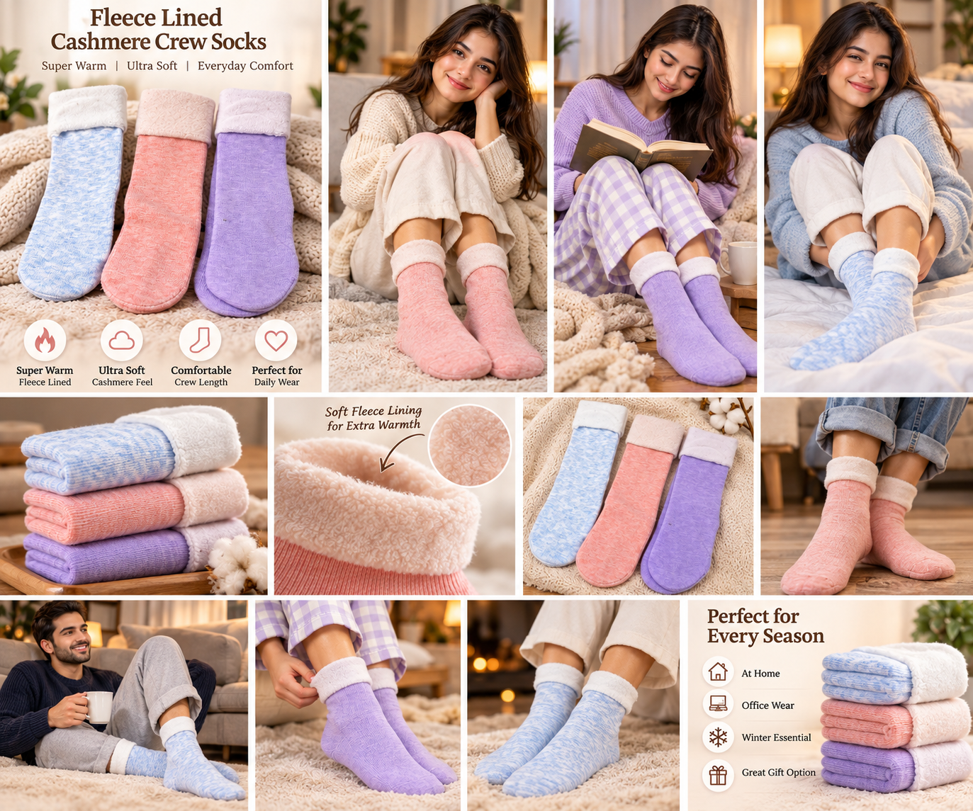 Ladies New Soft Velvet Cashmere Socks (Pastel Colors)
