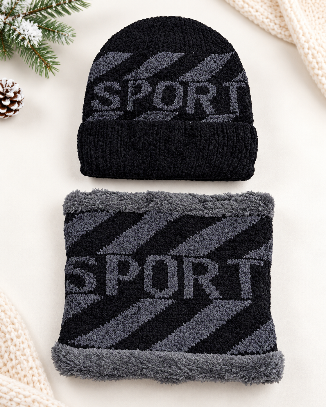 Imported Cap and Neck Warmer Set with Velvet inside –SPORT