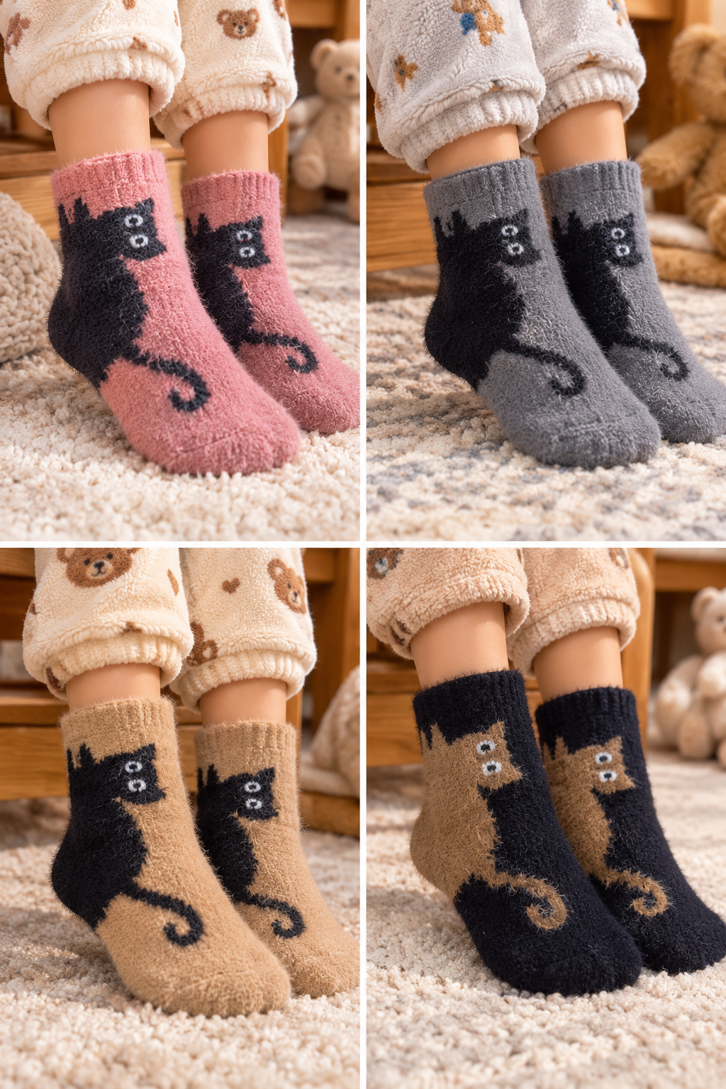 Kids Ultra-Soft Fuzzy Polyamide Cat Crew Socks - Cozy Winter Warmth -KPF07