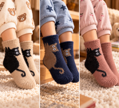 Kids Ultra-Soft Fuzzy Polyamide Cat Crew Socks - Cozy Winter Warmth -KPF07