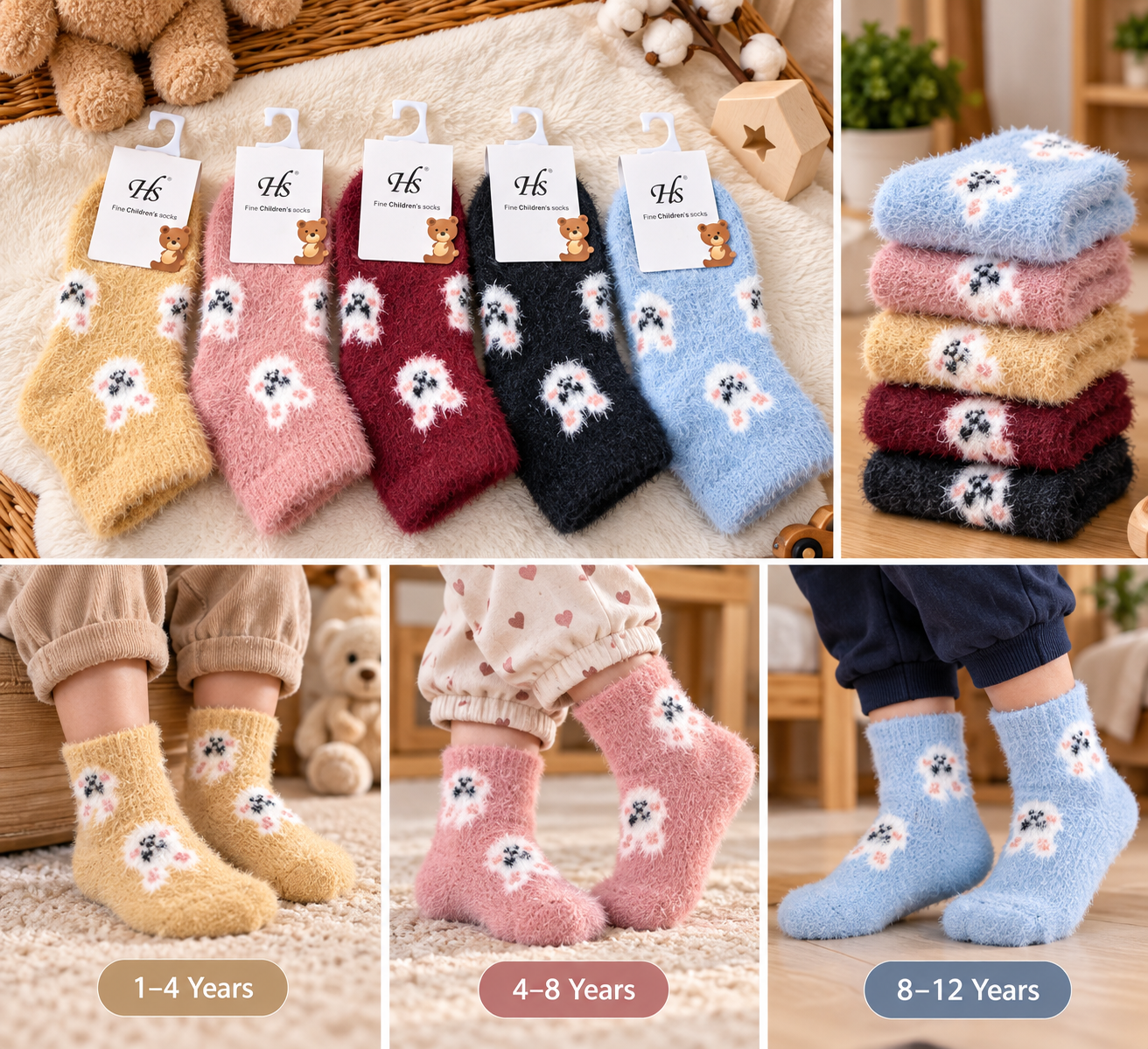 Kids Ultra-Soft Fuzzy Polyamide Bunny Crew Socks - Cozy Winter Warmth -KPF06