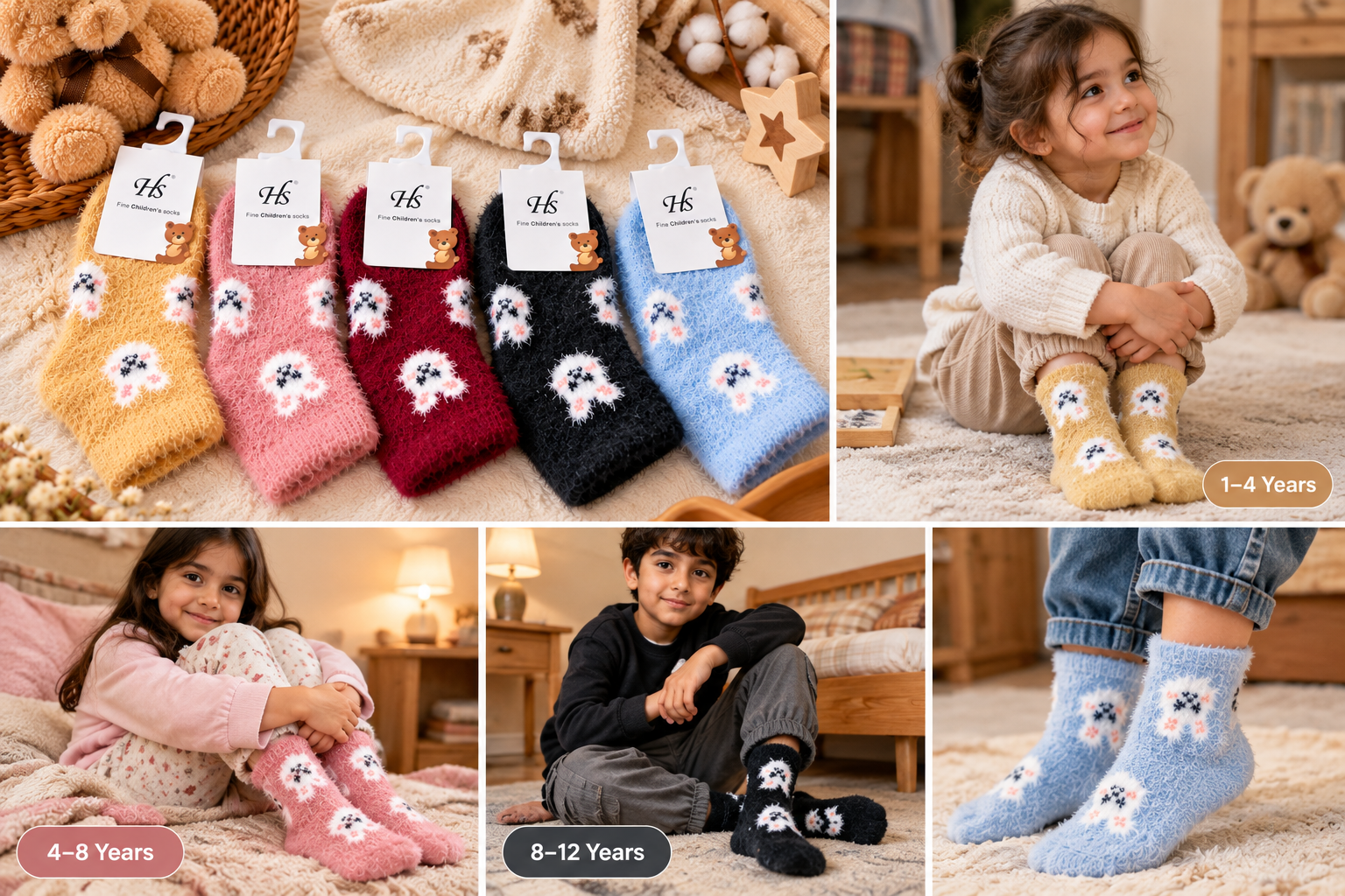 Kids Ultra-Soft Fuzzy Polyamide Bunny Crew Socks - Cozy Winter Warmth -KPF06