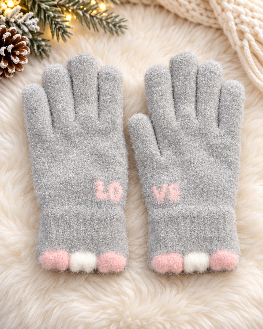 Ladies Touch Screen Premium Quality Plush Mittens/Gloves Love -TSG21