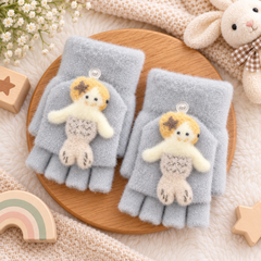 Kids Super Warm Plush Convertible Fingerless Gloves with Flip-Top Mittens | KGN09