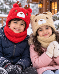 Warm Plush Cap with Neck Warmer-Kids (Horn)