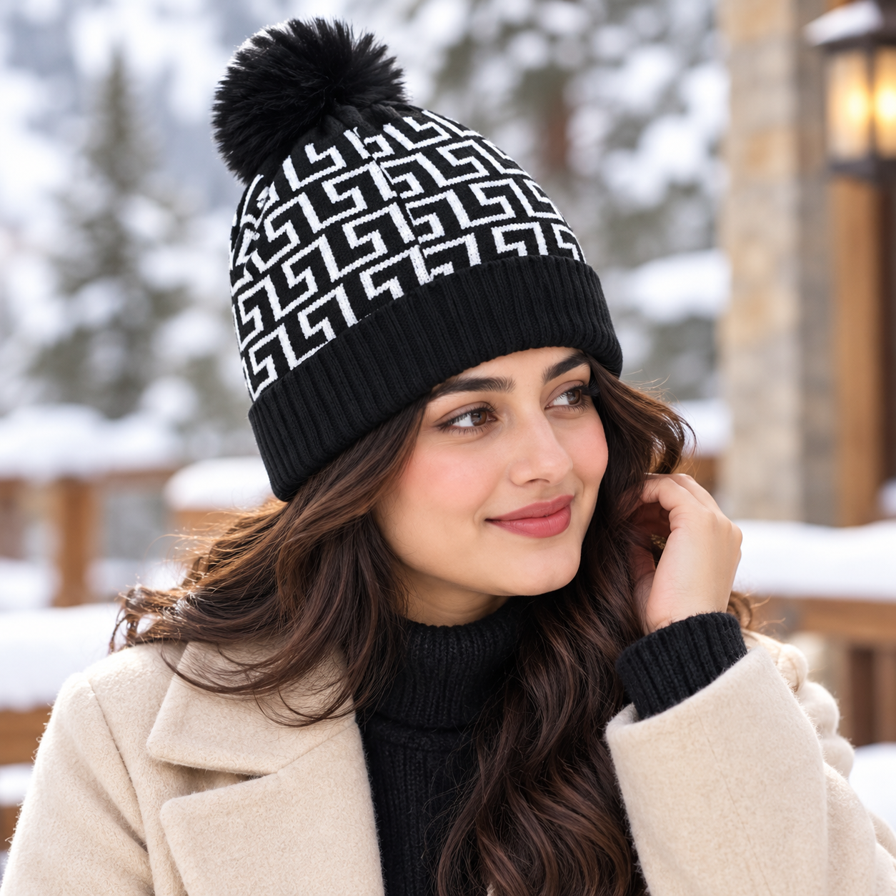 Ladies Warm Knitted Cap Geomatric Pattern-LC07
