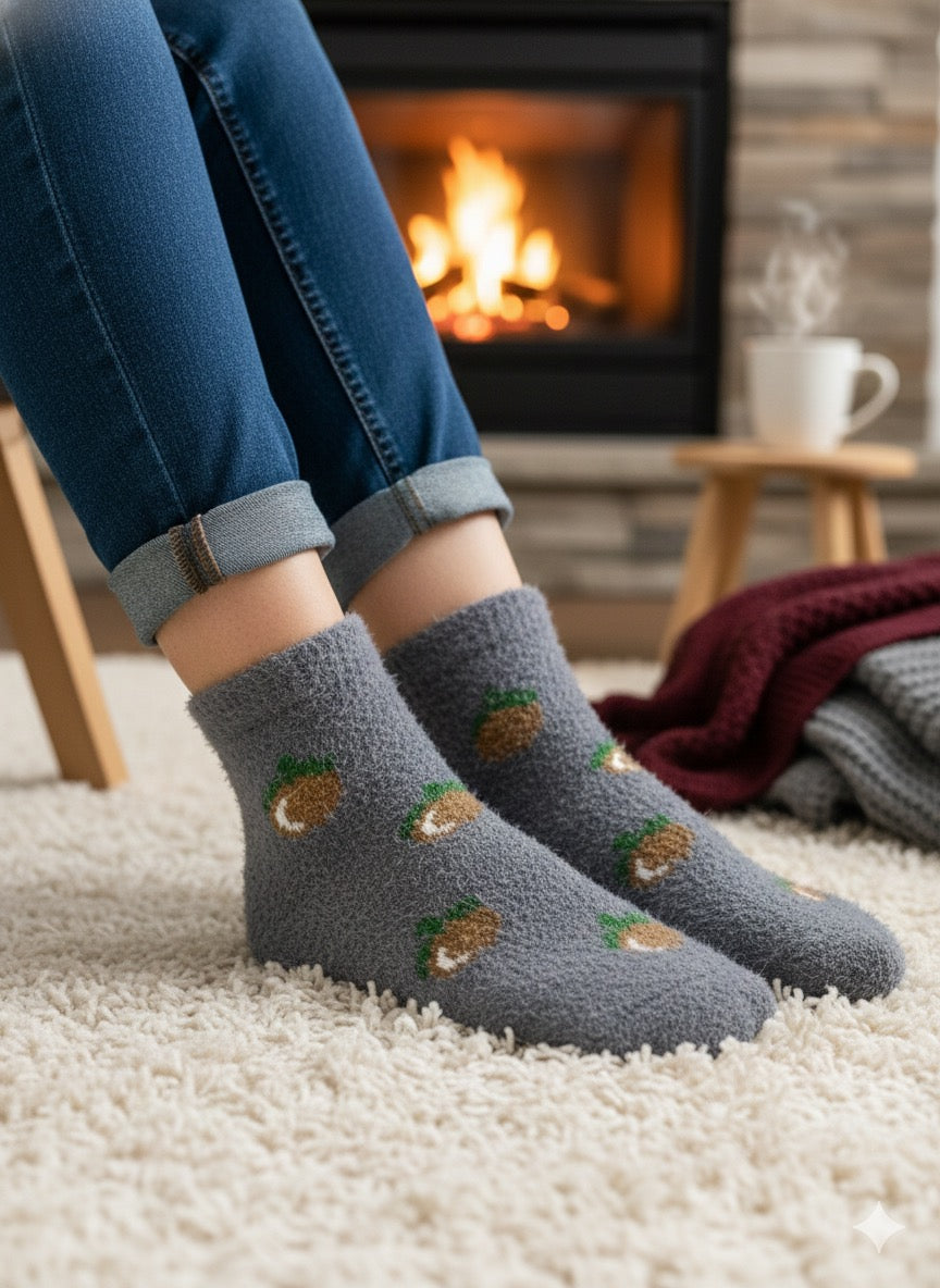 Ultra-Soft Fuzzy Polyamide Acron Ankle Socks - Cozy Winter Warmth -07