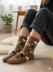 Ultra-Soft Fuzzy Polyamide Heart pattern Crew Socks - Cozy Winter Warmth -06
