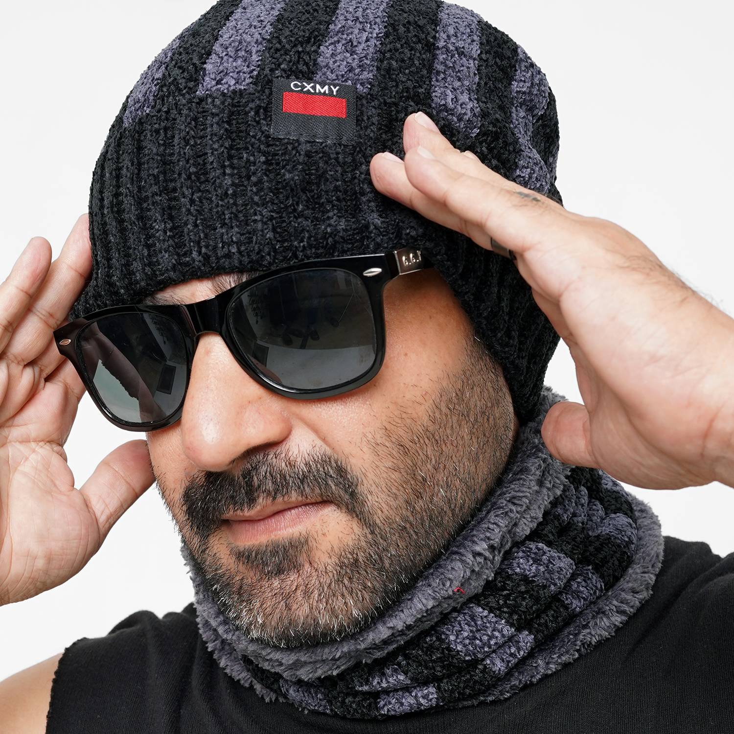 Imported Cap and Neck Warmer Set with Velvet Lining–Multi