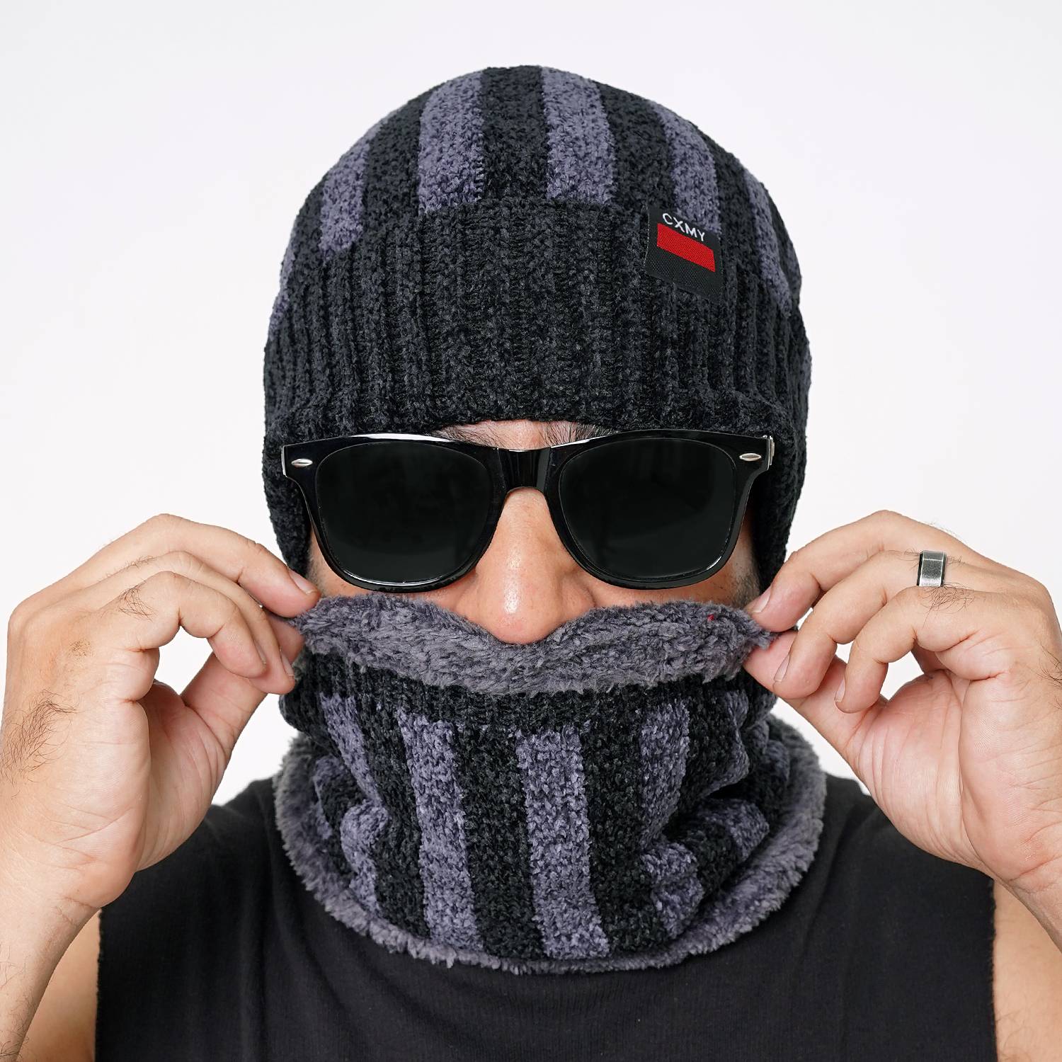 Imported Cap and Neck Warmer Set with Velvet Lining–Multi