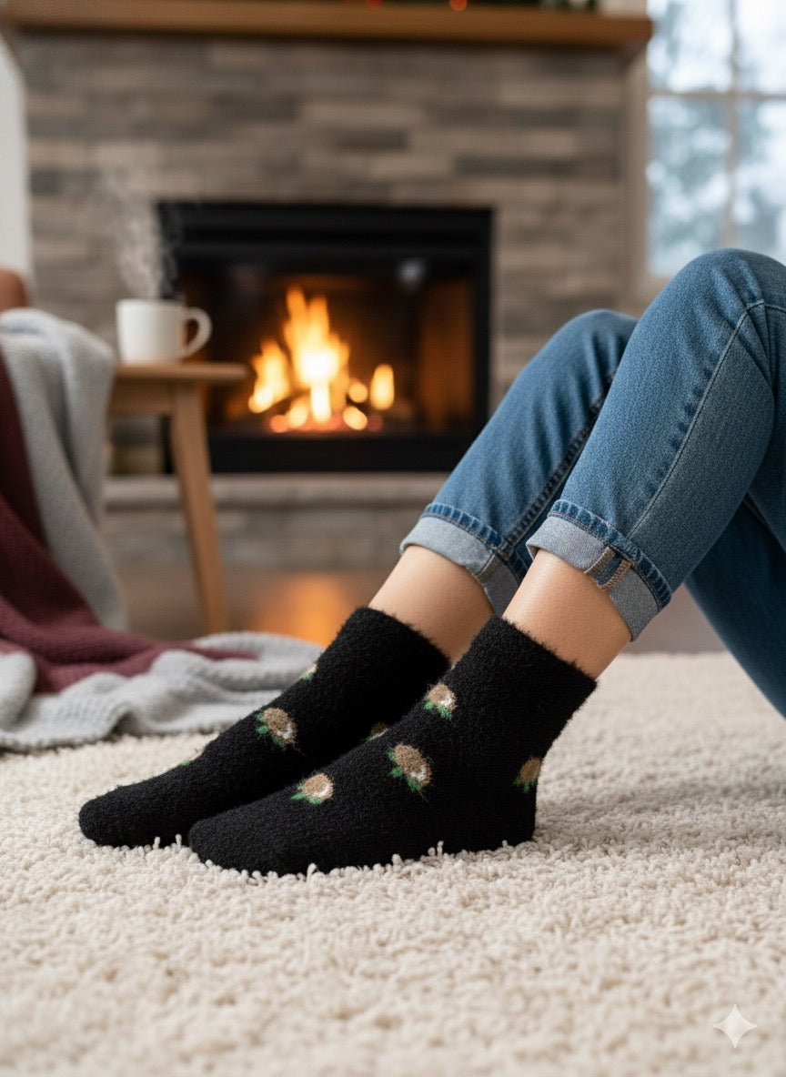 Ultra-Soft Fuzzy Polyamide Acron Ankle Socks - Cozy Winter Warmth -PF07