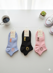 "Women’s Cotton Ankle Socks – 5-Pair Assorted SMILE| Soft, Breathable, Everyday Wear" (LAS05)