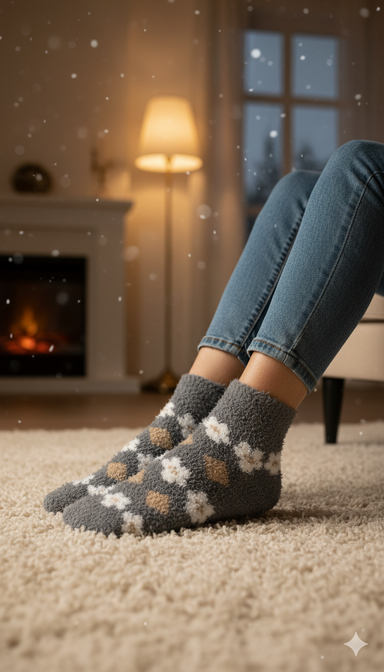 Ultra-Soft Fuzzy Polyamide Ankle Socks - Cozy Winter Warmth -02