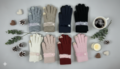 Ladies Full-Finger Mittens with fur & bead -TSG08