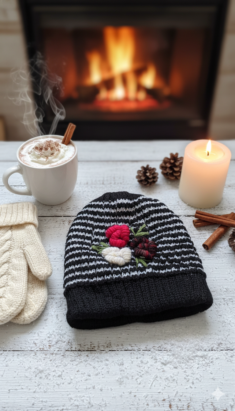 Ladies Embroidered Warm Knitted Cap -LEC02