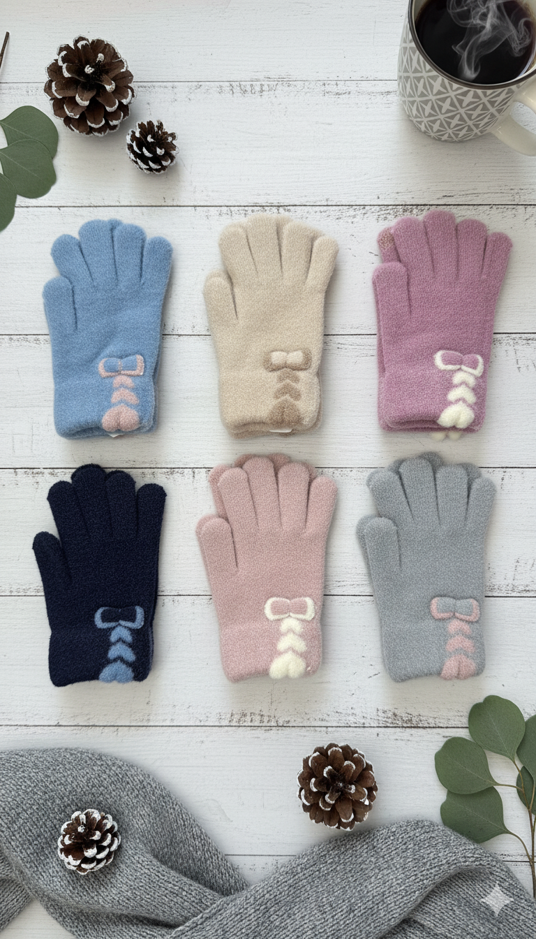 Ladies TouchScreen Heart Plush Mittens -TSG06