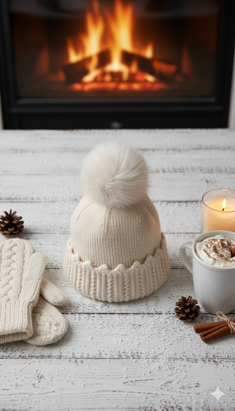 Ladies Warm Knitted Cap with Beads -LEC03